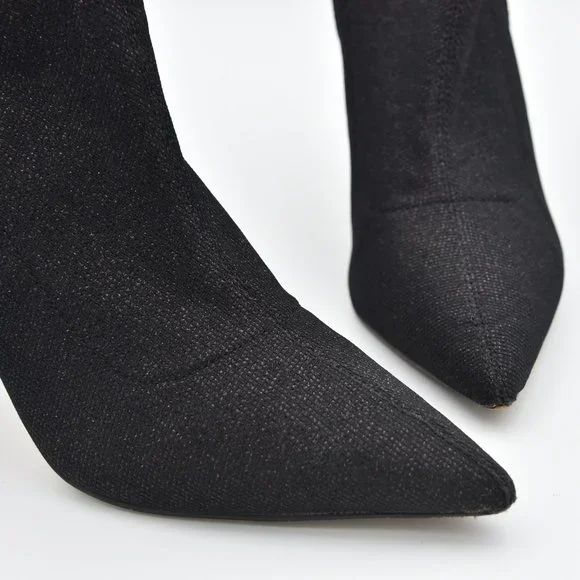 Jewel Badgley Mischka Eva Pointed Toe Black Sparkly Heeled Ankle Booties, Size 7 - Picture 10 of 14